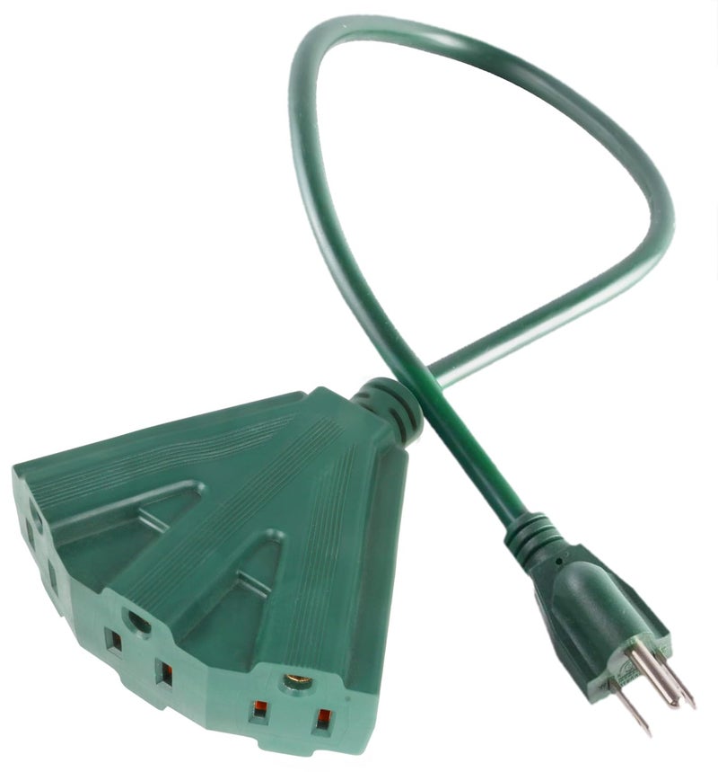 Maxworks كابل تمديد ماكس ووركس 80697 ثقيل الوزن بطول 3 أقدام، 16/3 SJTW، 3 مخرج، 125 فولت/13 أمبير/1625 واط، معتمد من ETL، للاستخدام الداخلي/الخارجي، أخضر - يحول مخرج واحد إلى 3 - Image 1